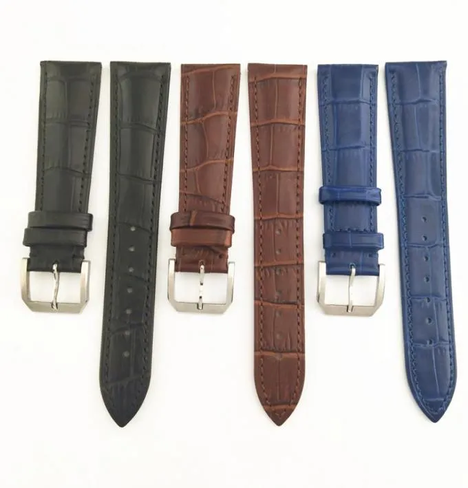 22mm BlackbrownBlueCoffee Color Real Leather Wristwatch Watch Bands Straps Bracelet WatchBands with Stainless Steel Buckle P8234098798