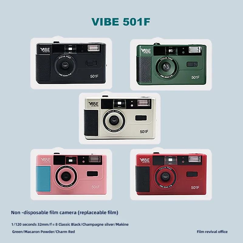 Camera Vibe Film Camera 501F Retro Sport 135 Film Nondisposable Beginner Pointandshoot Camera with Flash Light Creative Film Camera