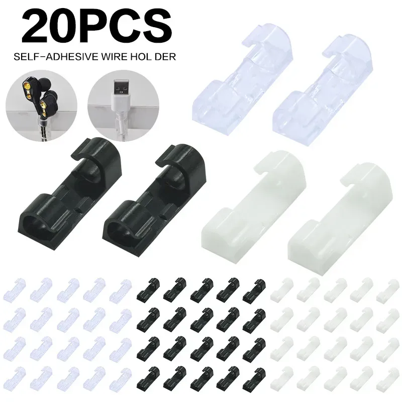 20-Pack Adhesive Cable Clips – Strong Nylon Cord Holders With Self-Adhesive Backing, Organize Wires In Car, Office, And Home