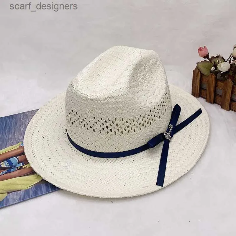 Chaps à bord large chapeau seau de seaux blancs top chapeau panama chapeau paille soleil ombrage de plage chapeau mode hommes et femmes chapeau de jazz d'été plume jazz chapeau y240409