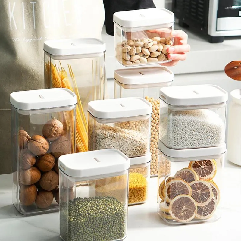Botellas de almacenamiento 1 PC Caja de comida sellada con tapa Sello de plástico transparente Sello para cereales de cocina frijoles secos