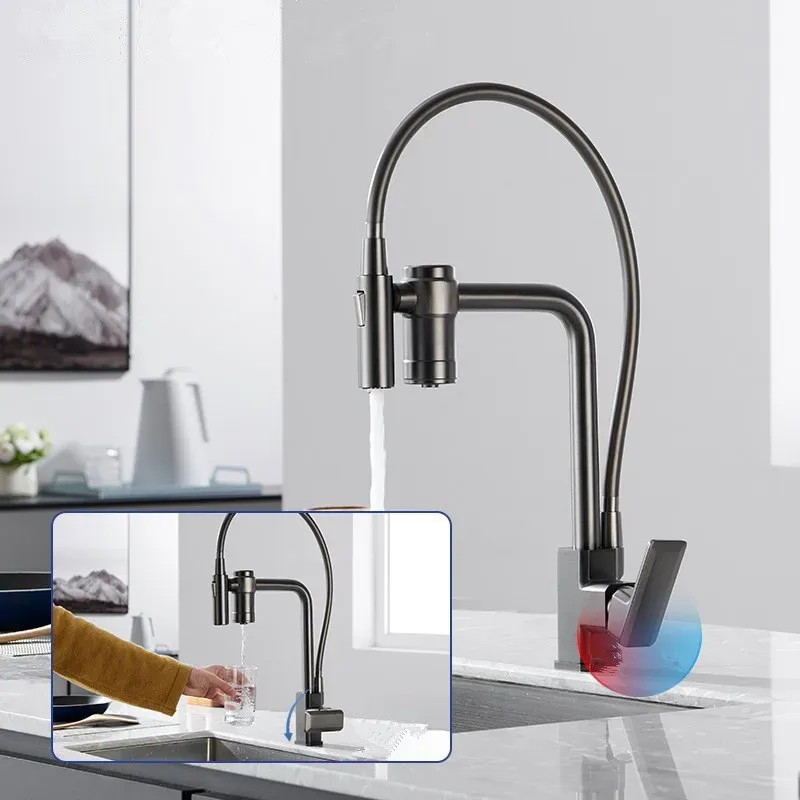 Gray Sort Out Kitchen Faucet Lrass Crane pour la cuisine de la cuisine montée à eau noire Filtre de robinet de robinet pour évier à 3 voies robinet de cuisine