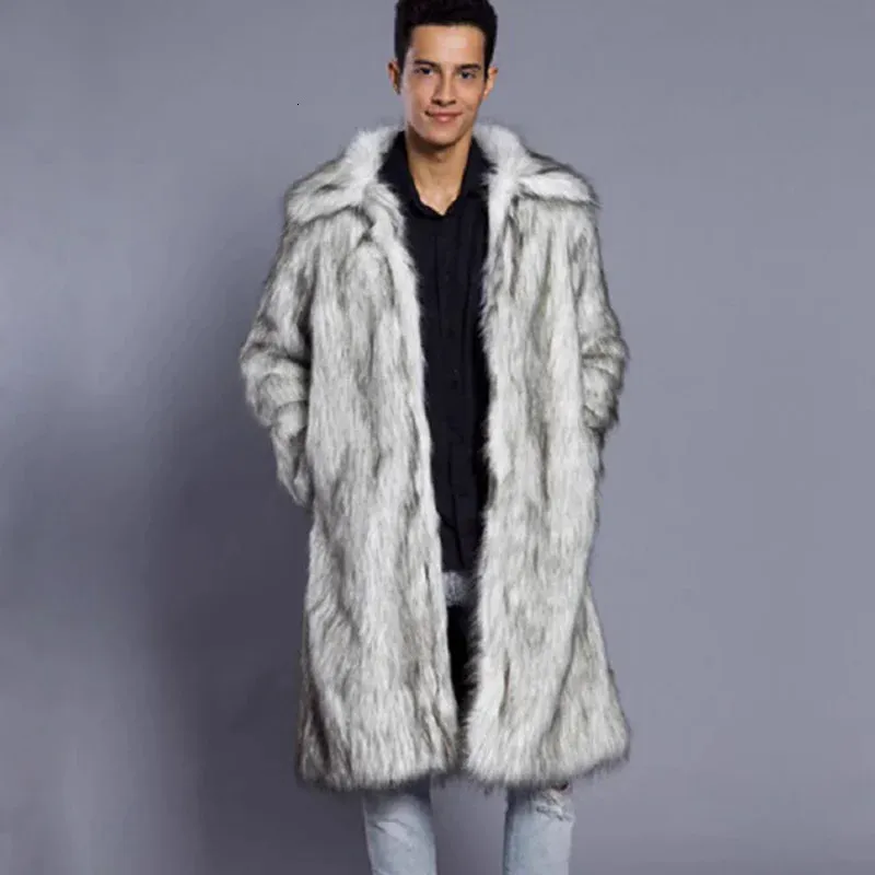 Mens Winter Fur Coat Faux Fox Fur Large Size Long Warm Casual Wool