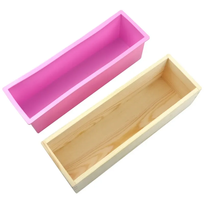 Taglierina in legno posate stampo e taglierina per sapone set c stampo silicone rettangolare con scatola di legno dritta e taglio di sapone ondulato