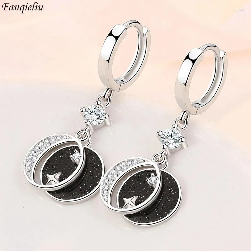 Boucles d'oreilles en peluche Fanqieliu Star 925 Silver Needle Crystal Moon Star Drop For Women Vintage Jewelry Girl Gift FQL21480