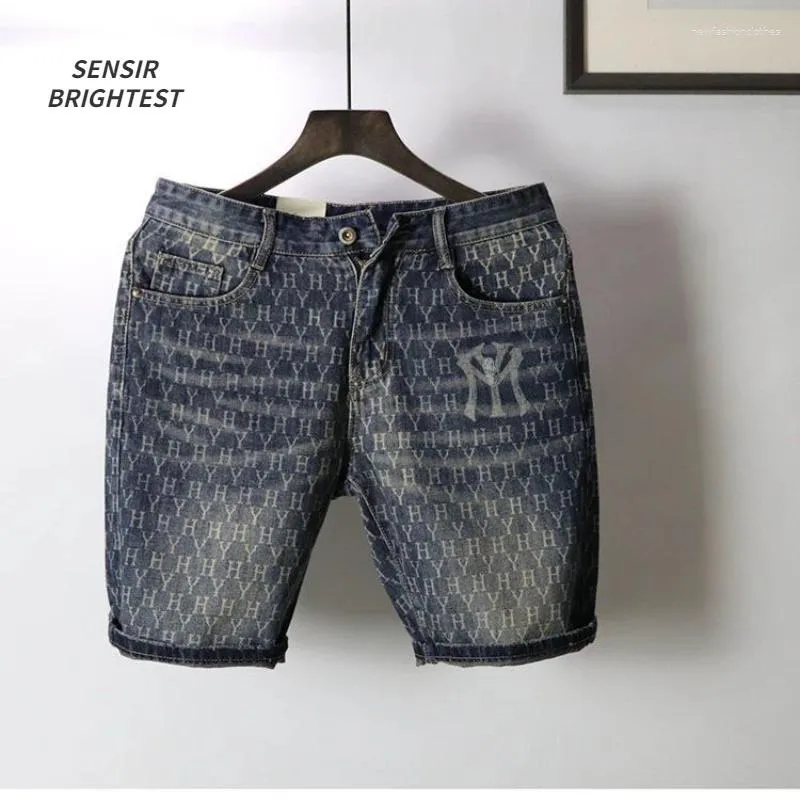 Mäns jeans Europeiska och amerikanska modemärke Cowboy Middle Pants Fem-punkts Shorts Non-Fading Washed Printed Denim