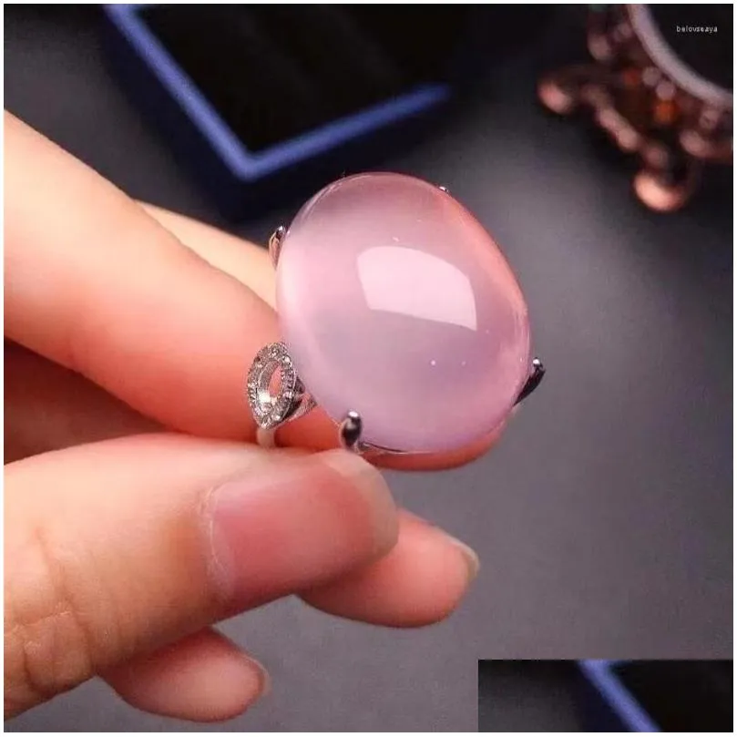 Cluster Rings Fashion Hyperbol Gemstone Ring for Daily Wear 15 20mm Naturalrose Quatz Solid 925 Sier Rose Quartz Jewelry Big Drop Del DH1LD