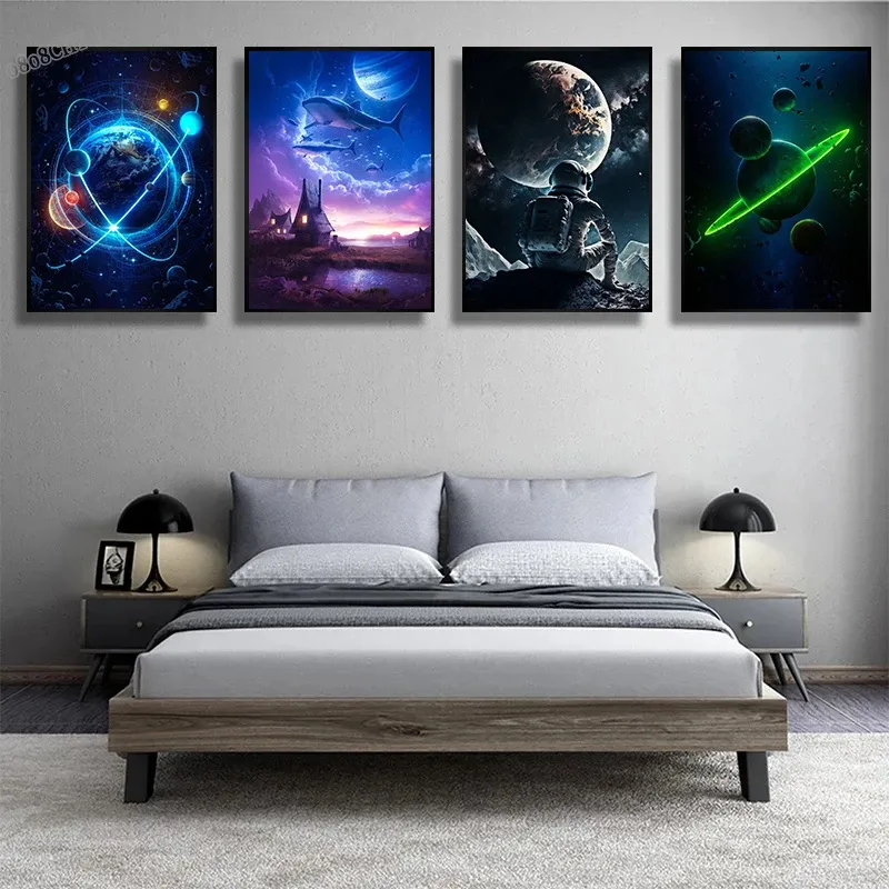 Outer Space Wall Decals Celestial Canvas Art Prints, Planet