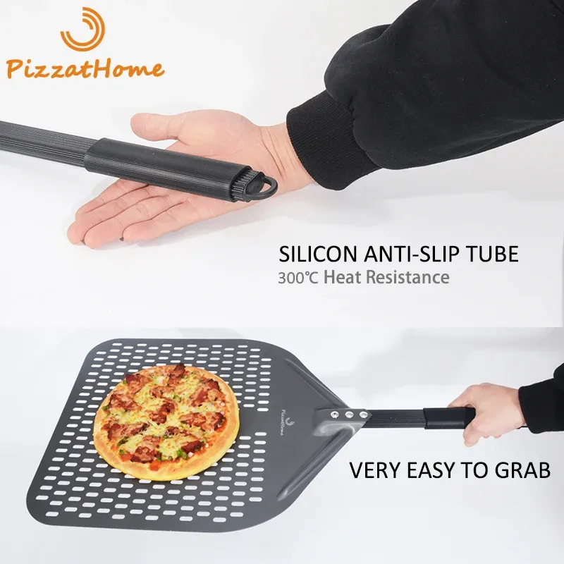 Pizzathome 14/13/12 pollici di pizza perforata Peel Rettangular Pizza Shovel Alluminio Coating Hard Coating Pizza Peel Paddle Strumento