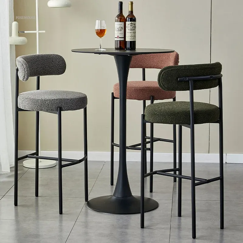 Nordic Loop Velvet Bar Chairs Front Desk Backrest High Bar Stools