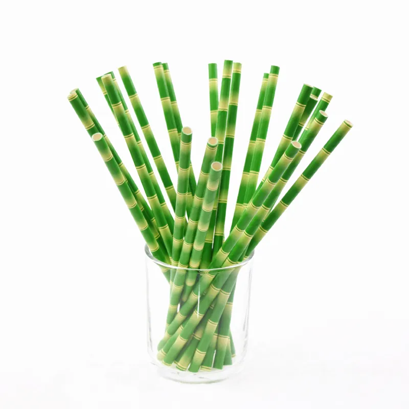 50pcs/lot Paper Straws Bamboo Print Tiki Paper Straws Hawaiian Jungle Luau Colored Patterned Mason Jar Straws Bulk Xmas
