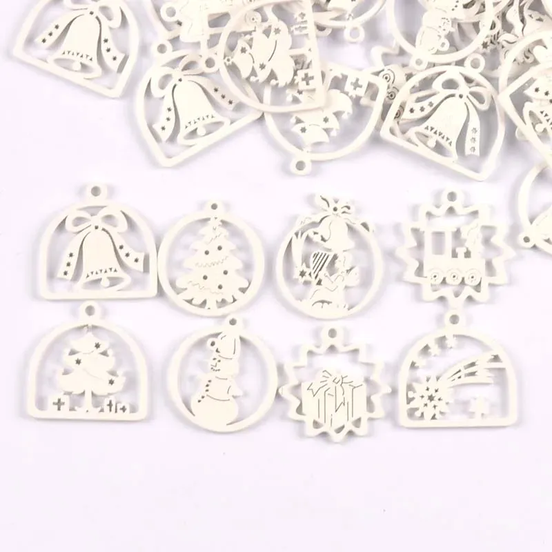 30pcs blanc rond Noël cloche en bois pendentif suspension suspendue bricolage bricolage de Noël de Noël décoration intérieure en bois d'artisanat du Nouvel An C3520