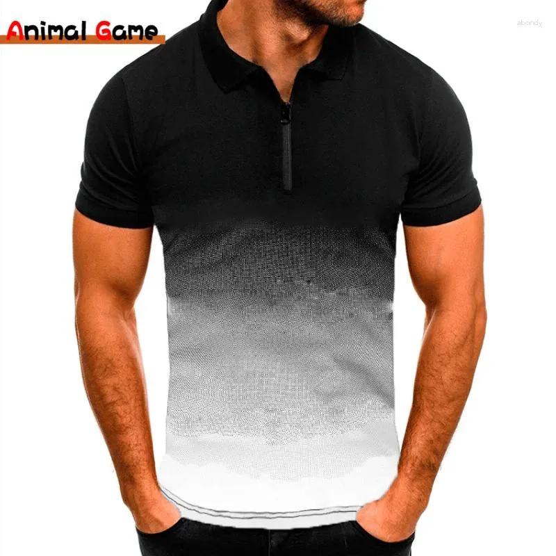 Herrpolos muskel t skjortor sträcker kort ärm Slim fit polo träna tee 3d tshirts