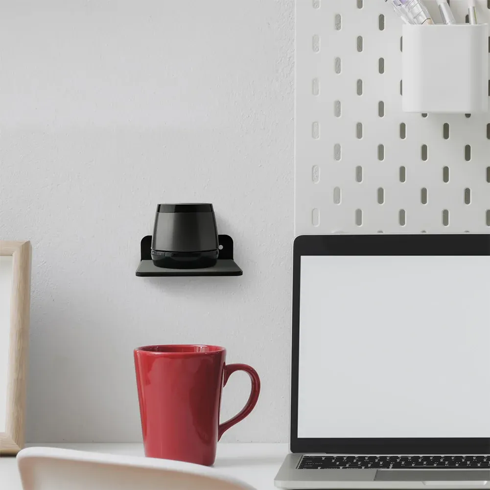 Soporte De Pared Multifuncional Para Altavoz, Cámara O Móvil - Estante Negro Con Abertura Para Cables