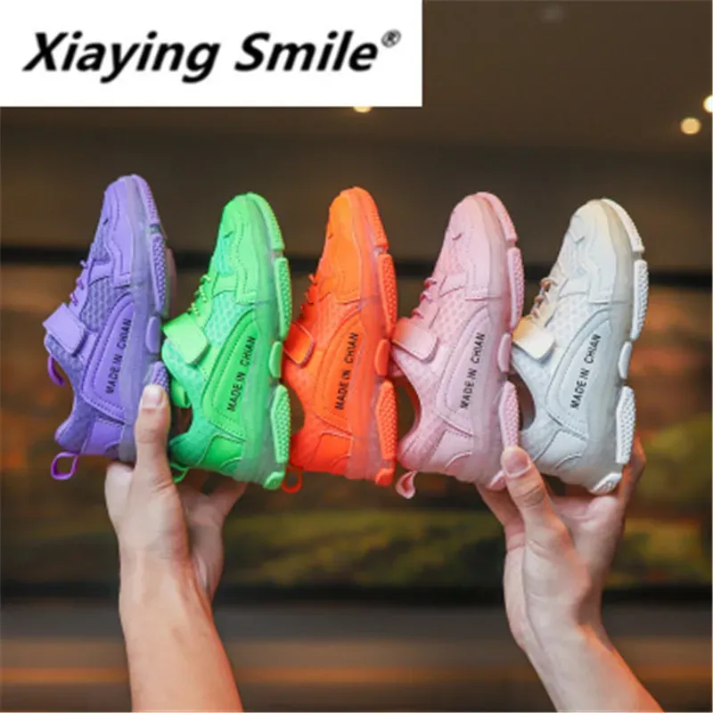 스니커즈 Xiaying 미소 가을 2019 New Kids 'Sports Shoes CandyColored 통기성 아빠 신발 소년과 여자를위한 편지 운동화