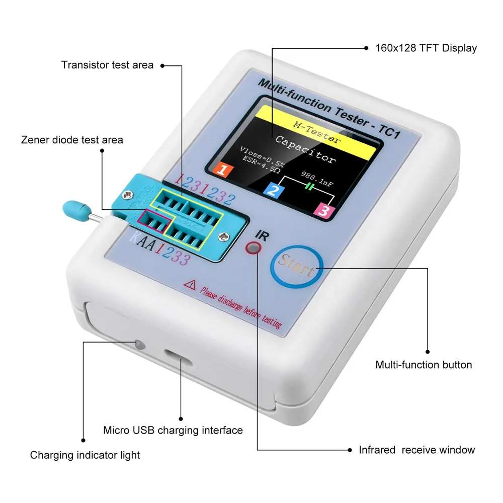 LCR-TC1 TC-T7-H LCR-T7 Tester multimètre Colorful Affichage TFT pour la diode Triode MOS / PNP / NPN Condensateur Resistor Transistor