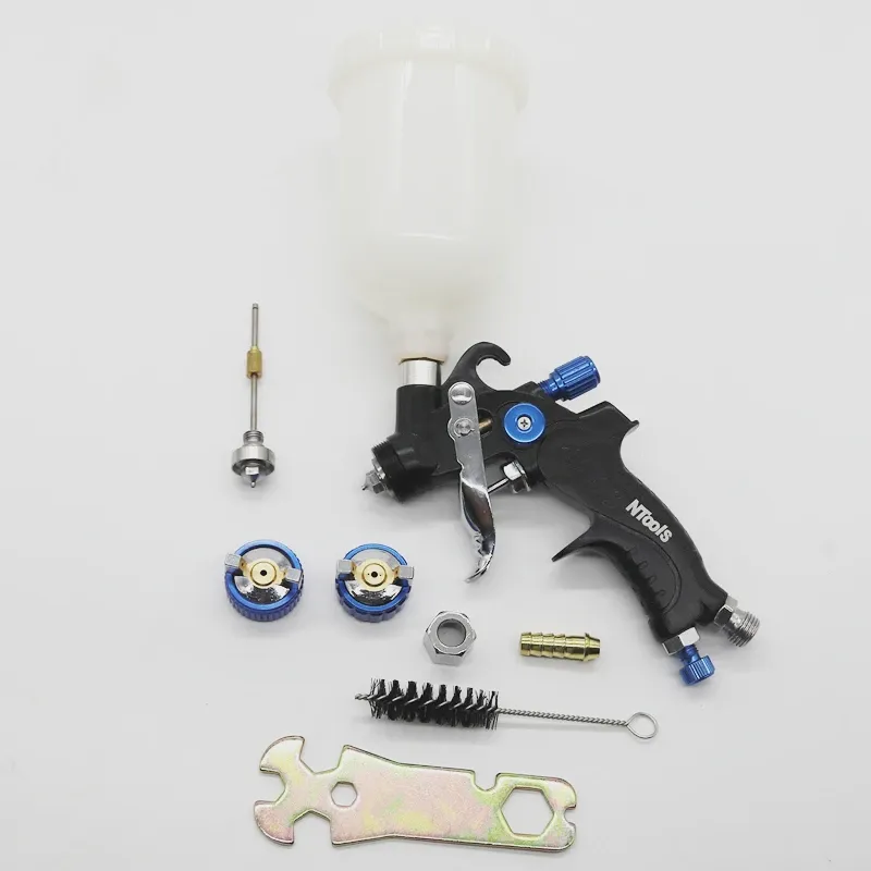 Mini Airbrush de pistola de pulverização de ar para pintura de carro, pistola de pintura com tanque de mistura de 400cc e hvlp adaptador, bico de 1,0 mm