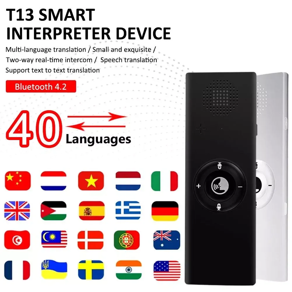 Tradutor 2022 Novo Chegada T13 Tradutor Multilanguages Start Fala Voz Voz Bluetooth Instant Translator Recorder para viagem