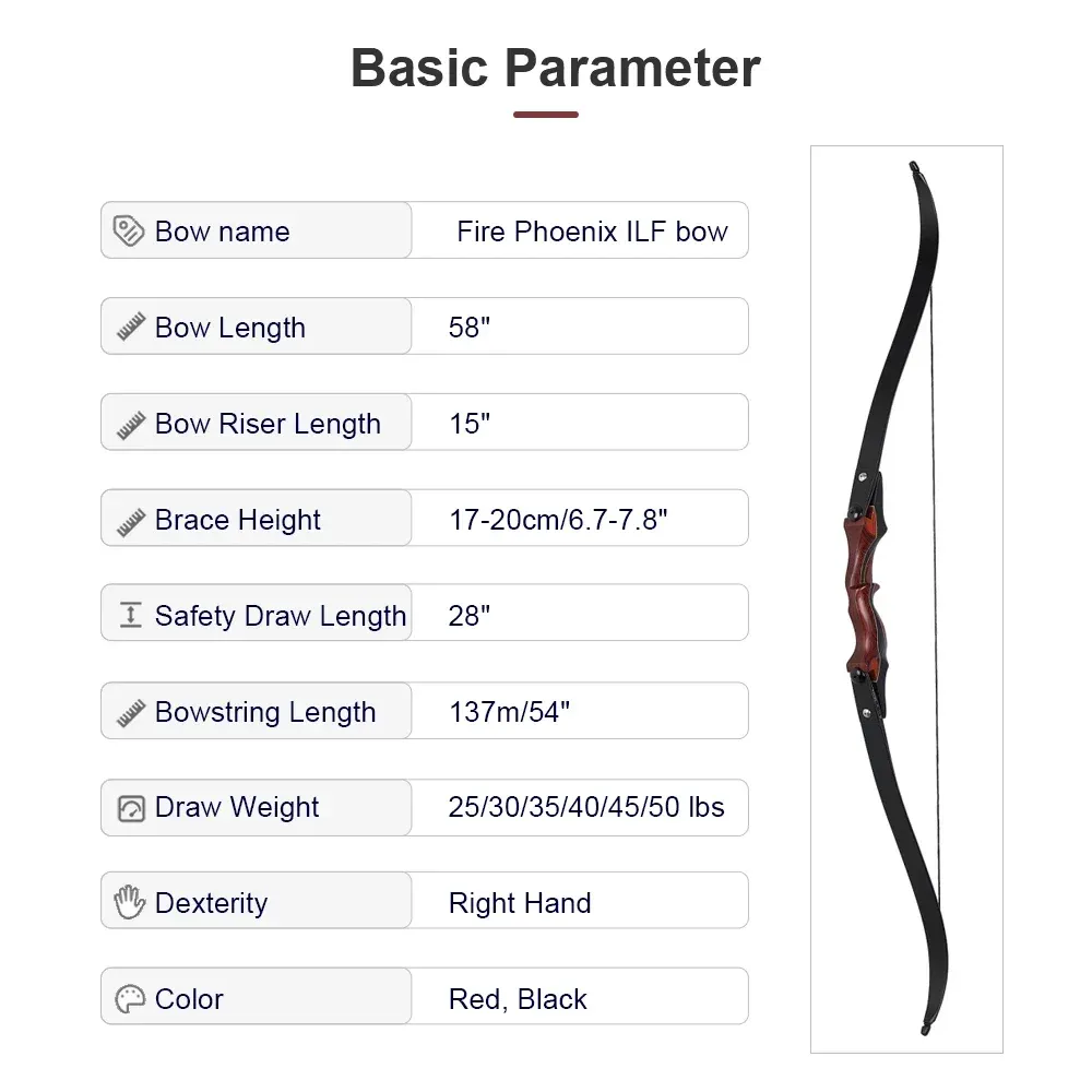 Toparchery bågskytte 60 tum avtagning Recurve Bow ILF Bow 25-50 kg trälaminerad båge för utomhusskytte sportjakt båge