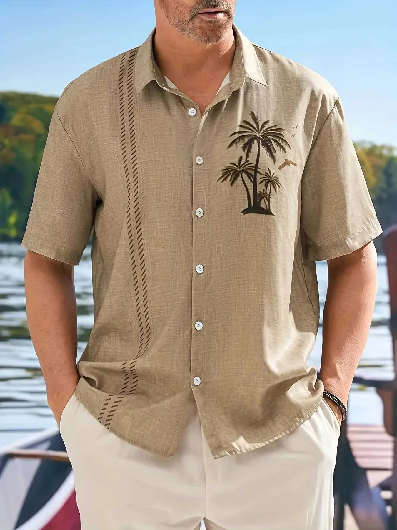 Mäns avslappnade skjortor 2023 Coconut Tree Shirts For Men Printed Mens Hawaiian Shirt Beach 4xl Short Sleeve Fashion Tops Tee Shirt Man Blousel2404