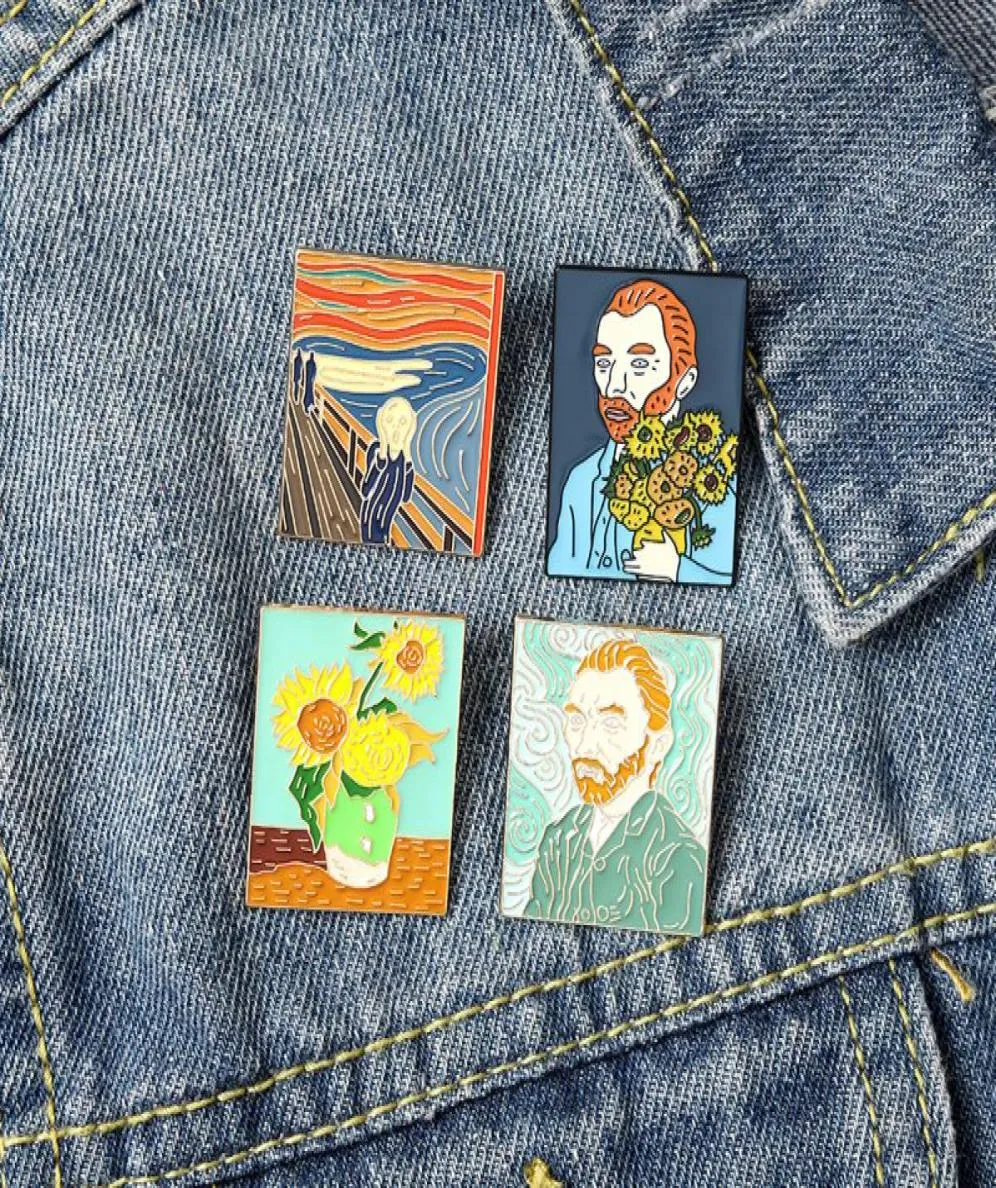 Cartoon Celebrity Oil Painting Portrait Enamel Pin Van Gogh Brooch Backpack Clothes Lapel Pin Animal Jewelry Gift for Friends2847332