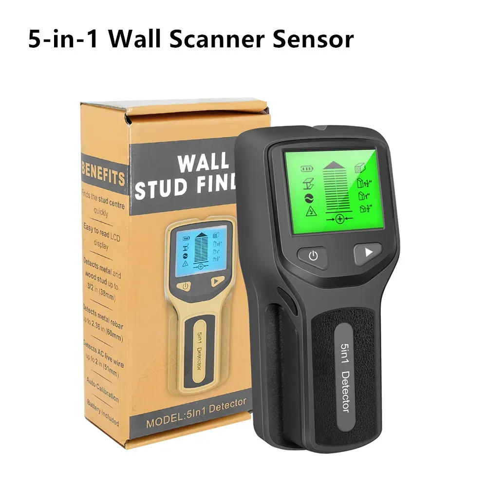 5 I 1 Studdetektor Wall Wood Scanner Digital Handheld Wall Detector Live AC Wires Cable PVC Water Pipe Metal Finder Scanner