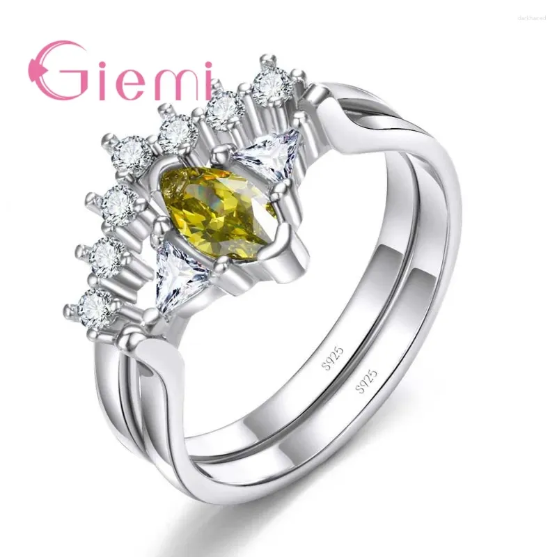 Rings Cluster Style Classical Real 925 Sterling Silver Two dito per femmina femmina Green Oval zirconia cubica Oval