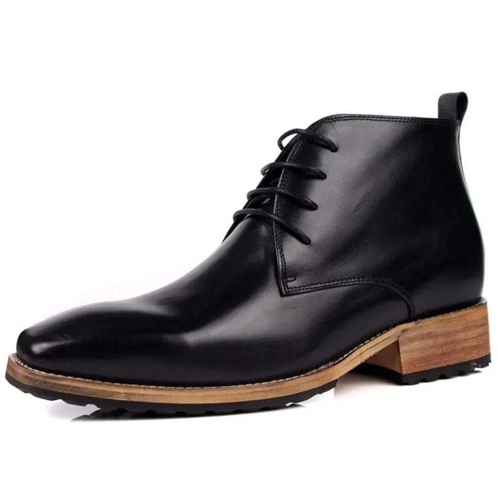 Boots Fashion Retro Men's Height Increasing Elevator Boots Get Taller 7cm Formal Dress Short Boots Genuine Leather Lace Up