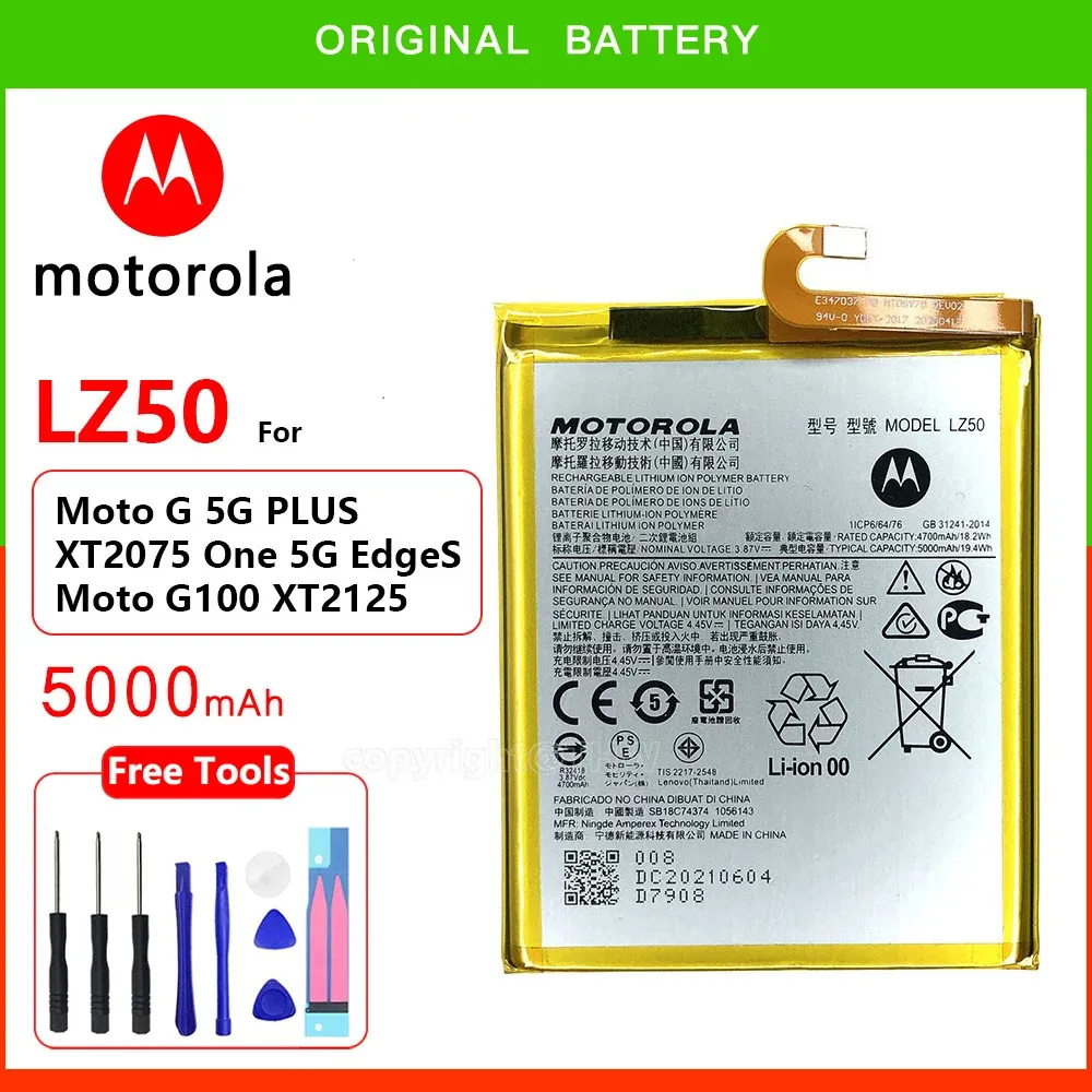 100% nieuwe originele Motorola 5000 mAh LZ50 -batterij voor Motorola Moto One 5G Plus/G100/Rand Hoge kwaliteit batterijen met gratis gereedschap