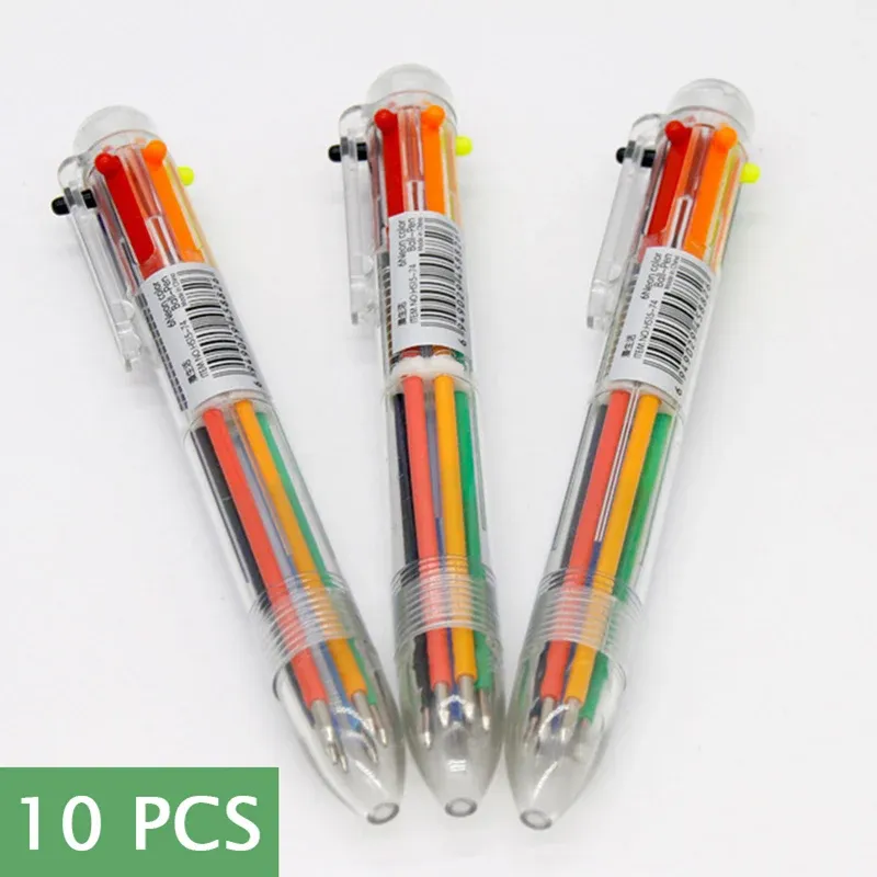 10pcs/lot 6 Tinte Farbe Multi-Farbstall-Kugelschreiber Zeichnungsstift für Kinderschule Office Supplies Schreiben von Malerei Schreibwaren