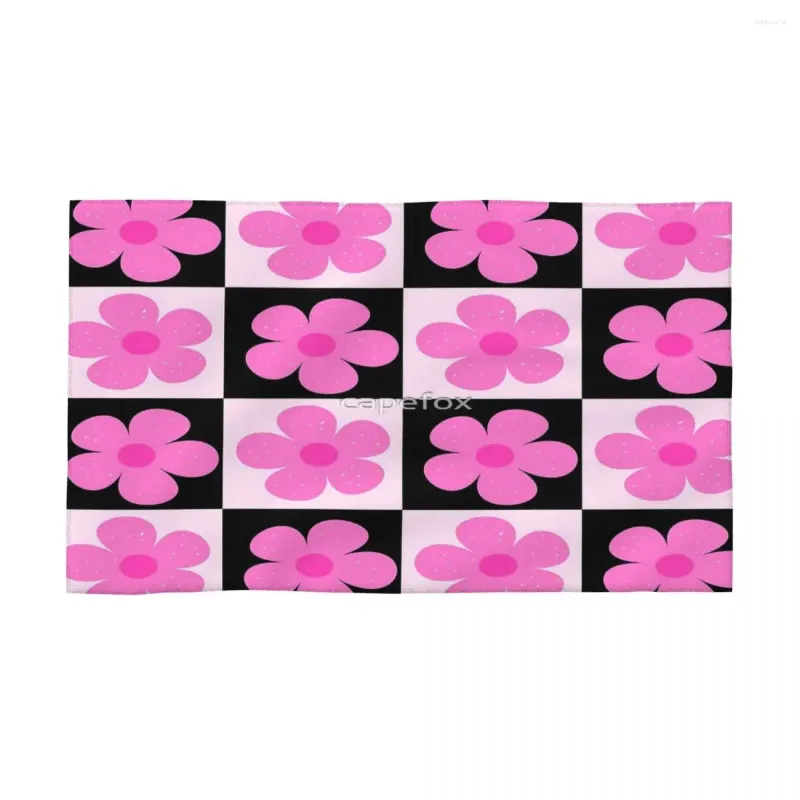 Towel Checkerboard Pattern Of Pink Flowers 40x70cm Face Wash Cloth Brightly Printed Suitable For Beach Wedding Gift