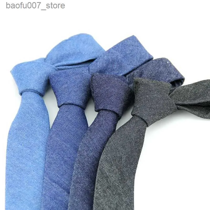 Neck Ties Fashion mens solid color cowboy tie casual Korean narrow 6cm cotton tieQ