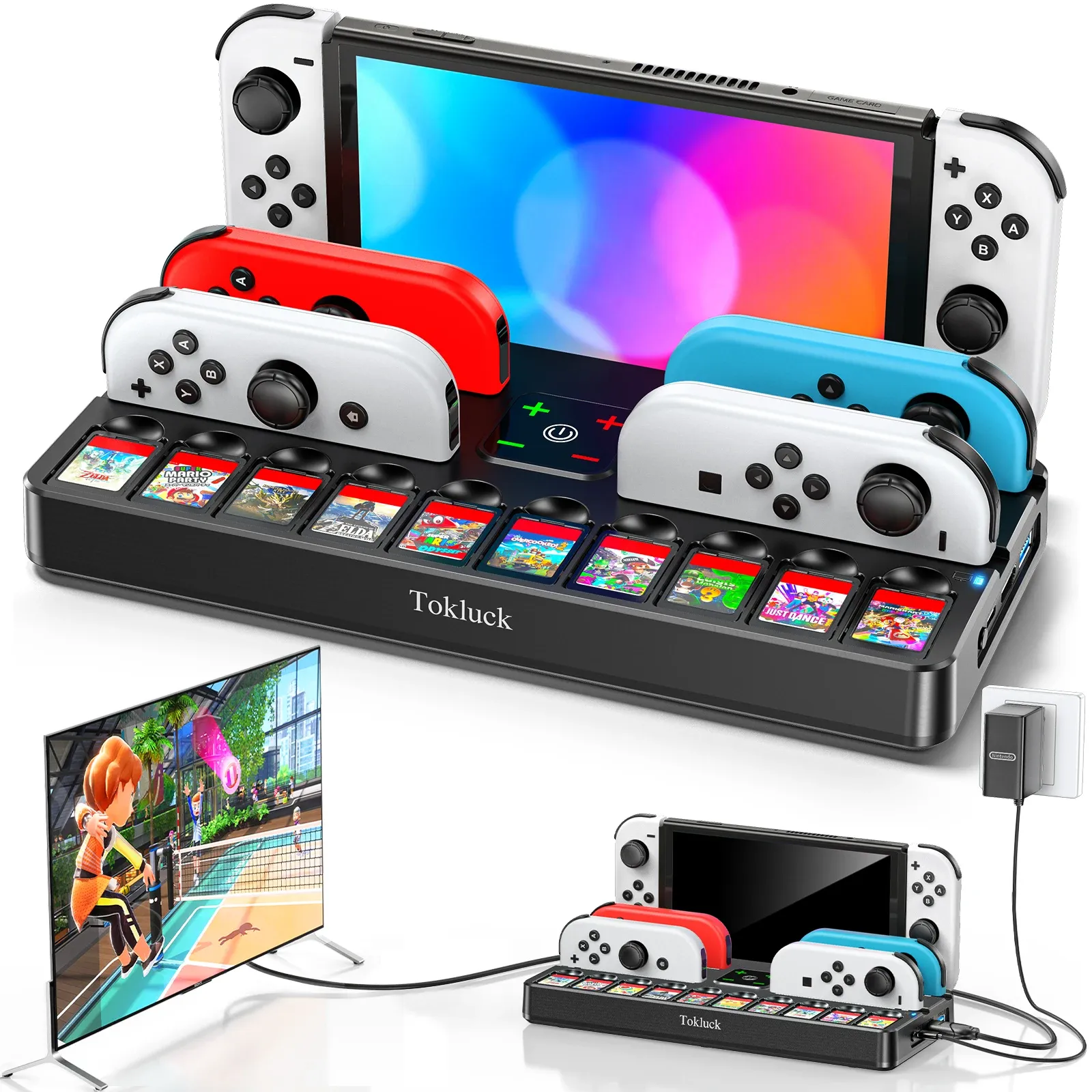 Oznacza Switch Joycon Charger karta gier Gloot Glot Switch TV Dock Station z portem USB HDMI 3.0 do przełącznika OLED Standarowanie ładowania