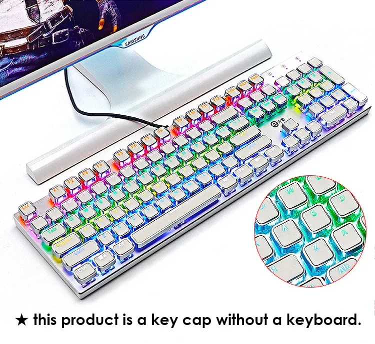 Accessories Mechanical Keyboard For Gamer Mause Round Electroplated Metal Texture Punk Mechanical Keyboard Cap Transparent Key Cap 104 Key