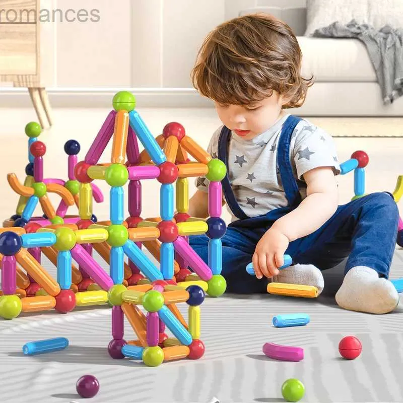 Magneter Magnetiska leksaker Kids Magnetkonstruktion Set Magnetiska bollar Stick Byggnadsblock Montessori Education Toys for Children Gift 240409