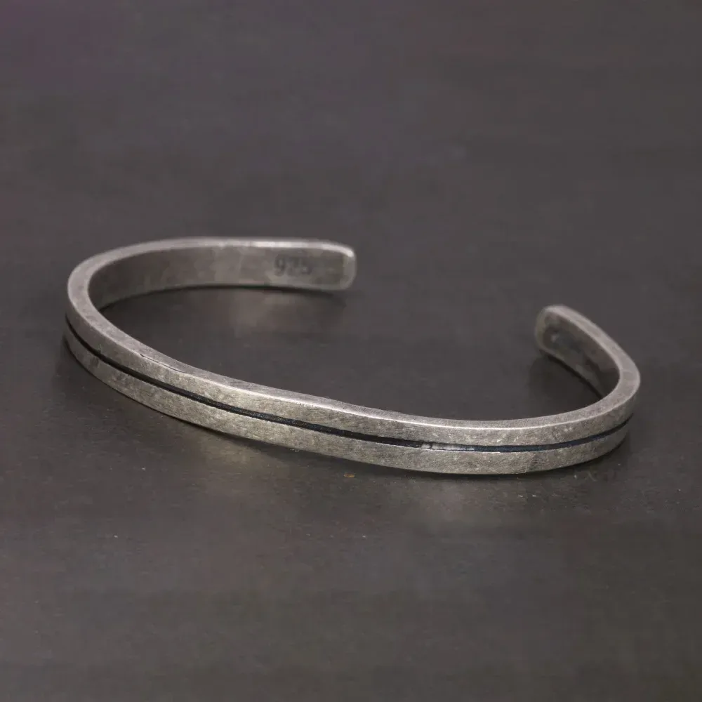 Braçadeira viking 925 esterlina prata masculina feminina vintage pulseira artesanal simples clássica jóias finas de punho aberto