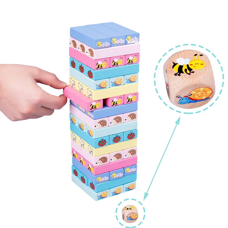 Toppling Building Wooden Toppling Tumbling Tower Cognitive Building Blocks Game for Kids ...