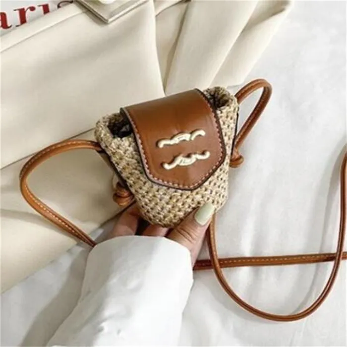 Designer Kids Girls Bags Child Handbag Fashion Straw Plaited Girl Purses Shoulder Messenger Bag Children Mini Bucket Bag