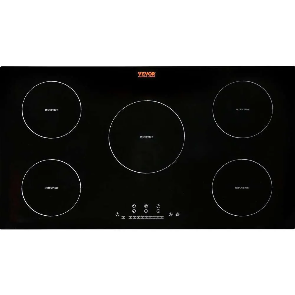 36 Inch Electric Cooktop with 5 Burners, Induction Stove Top, Built-in Magnetic Cooktop, 9 Heating Levels, Multifunctional Burner, LED Touch Screen