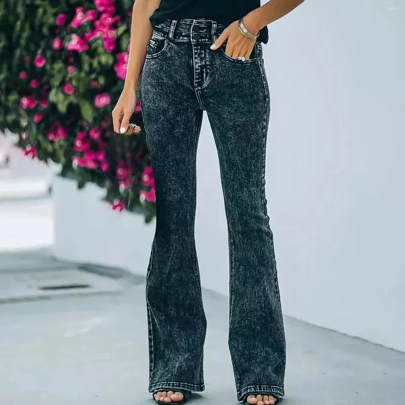 سراويل جينز للسيدات سروال طويل السراويل الدنيم للنساء بالإضافة إلى الحجم عالي الخصر جيب عريض الساق اندلاع سراويل زر نحيفة