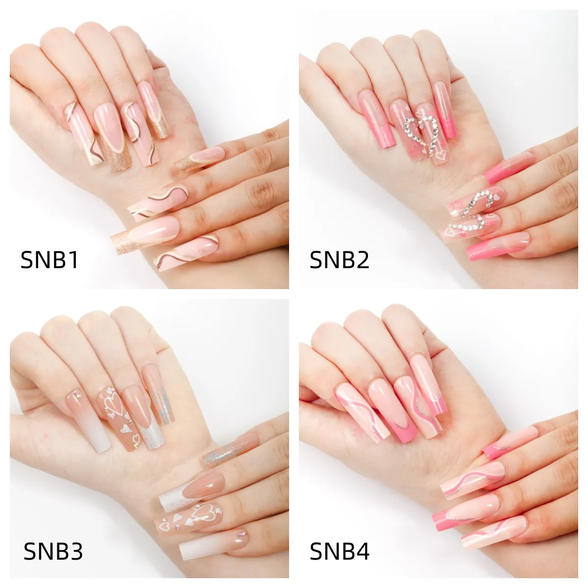 Sisful Long Square 24 Pièces Appuyez sur les ongles Ensemble, incluez de la colle à ongles, du ruban adhésif à la gelée, du coton d'alcool, du fichier de ongles, du bâton de cuticule