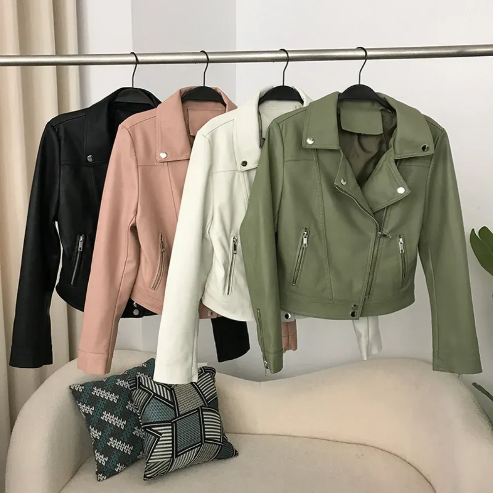 Nouvelle veste en cuir fausse femme streetwear printemps automne-automne zipper court pu manteau femelle femelle slim noire