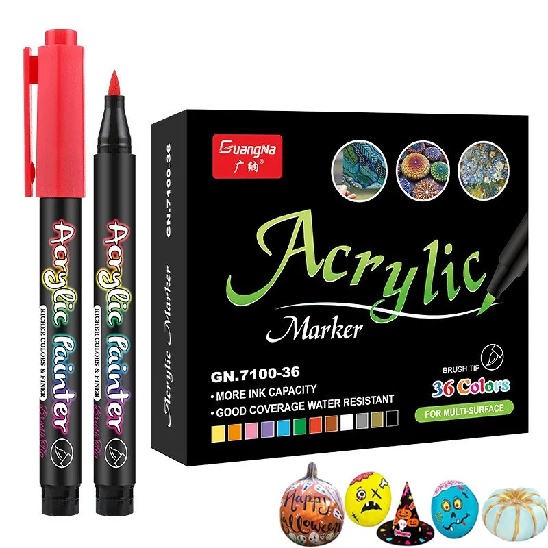 12/24/36 Colors Acrylic Paint Pens Acrylic Brush Marker Pens for Rock Painting Stone Ceramic Glass Wood Canvas DIY Card Making