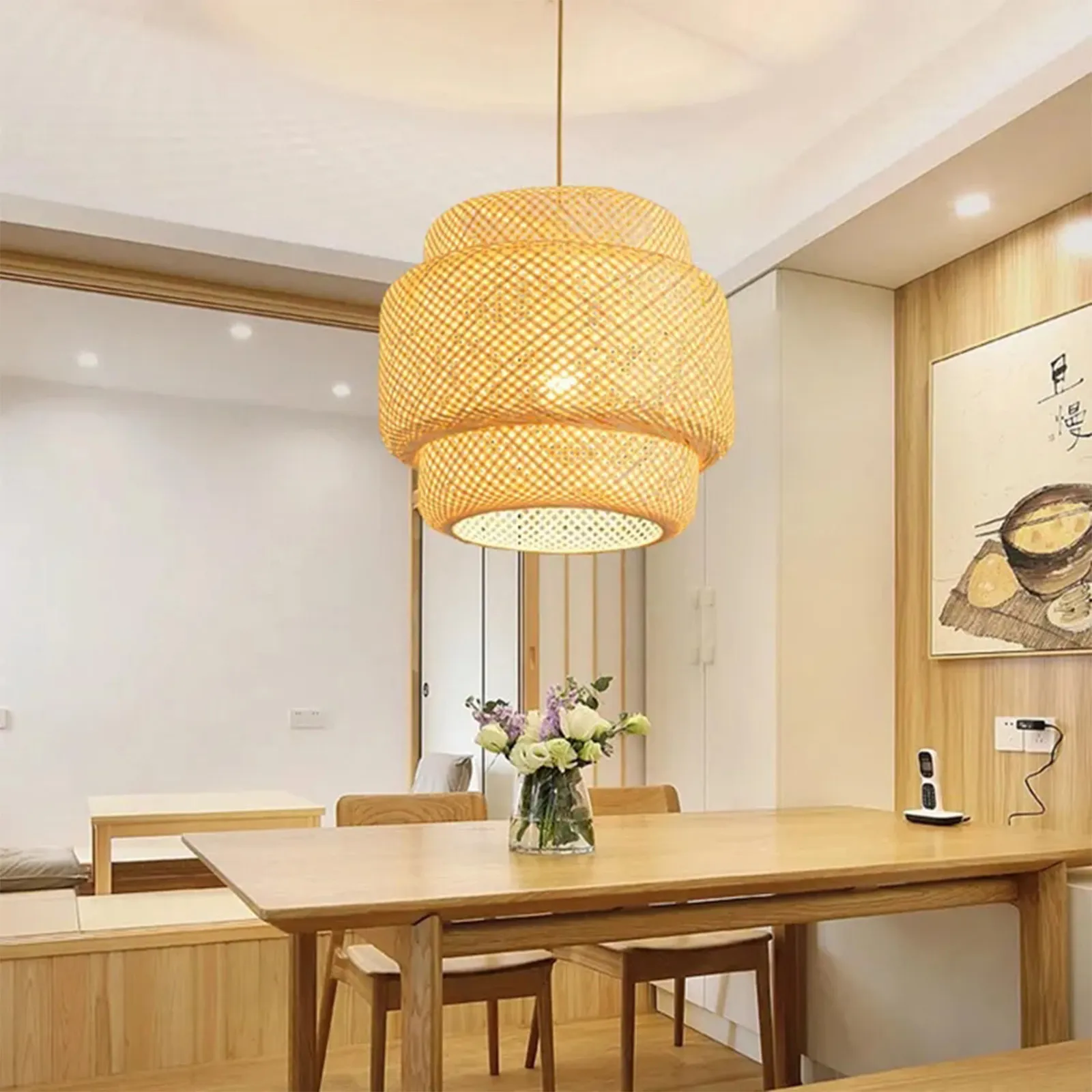 Handmade Woven Rattan chandelier light with Zen Japanese