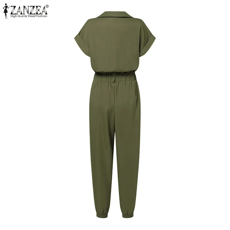 ZANZEA Women Overall Summer Fashion Cargo Jumpsuits Lapel