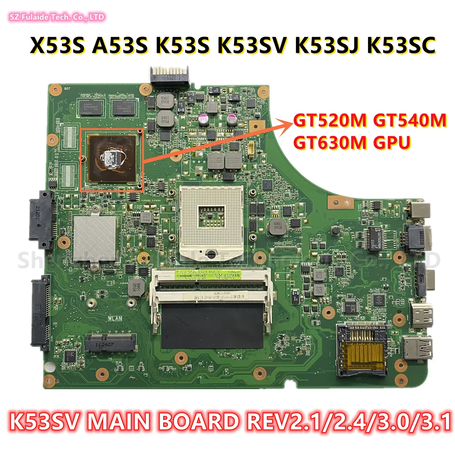 Placa Principal da placa -mãe K53SV Rev2.1/2.4/3.0/3.1 para ASUS X53S A53S K53S K53SV K53SJ K53SC Laptop Motherboar com GT520M GT540M GT630M HM65