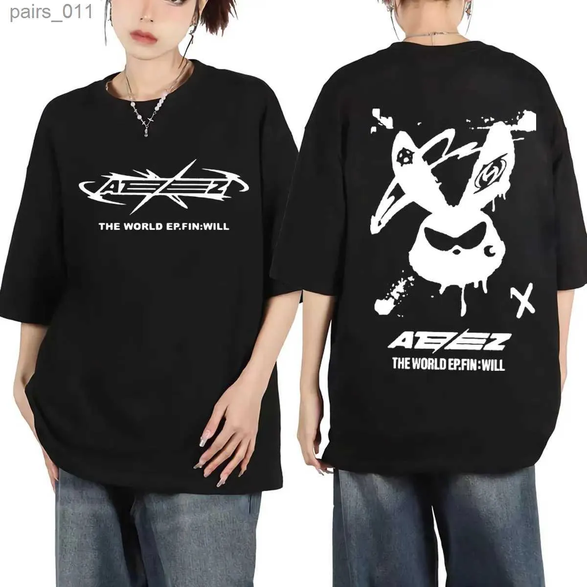 Casual shirts voor heren Ateez Album The World Ep Fin Will Tour Graphic T-Shirt Mens Fashion Hip Hop YQ240409