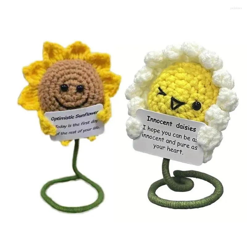 Dekorativa blommor Hand-crochet Artificial Sunflower Flower Knidoll Söt handgjorda presentidé Heminredning/bordsskiva Displayprydnader