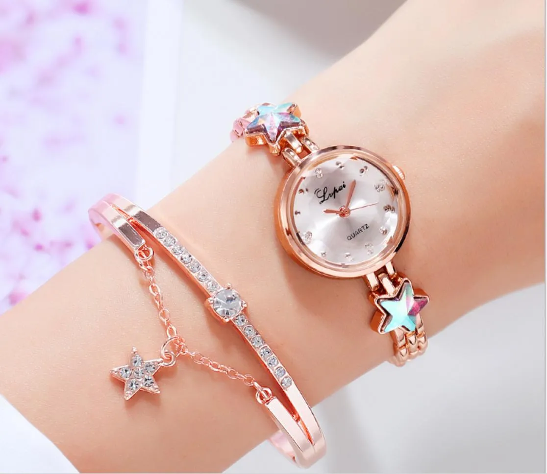 Fashion Bracelet Temperament Womens Watch Creative Crystal Drill Female Watches Contracted Small Dial Star Rose Gold Ladies Wristw8217250