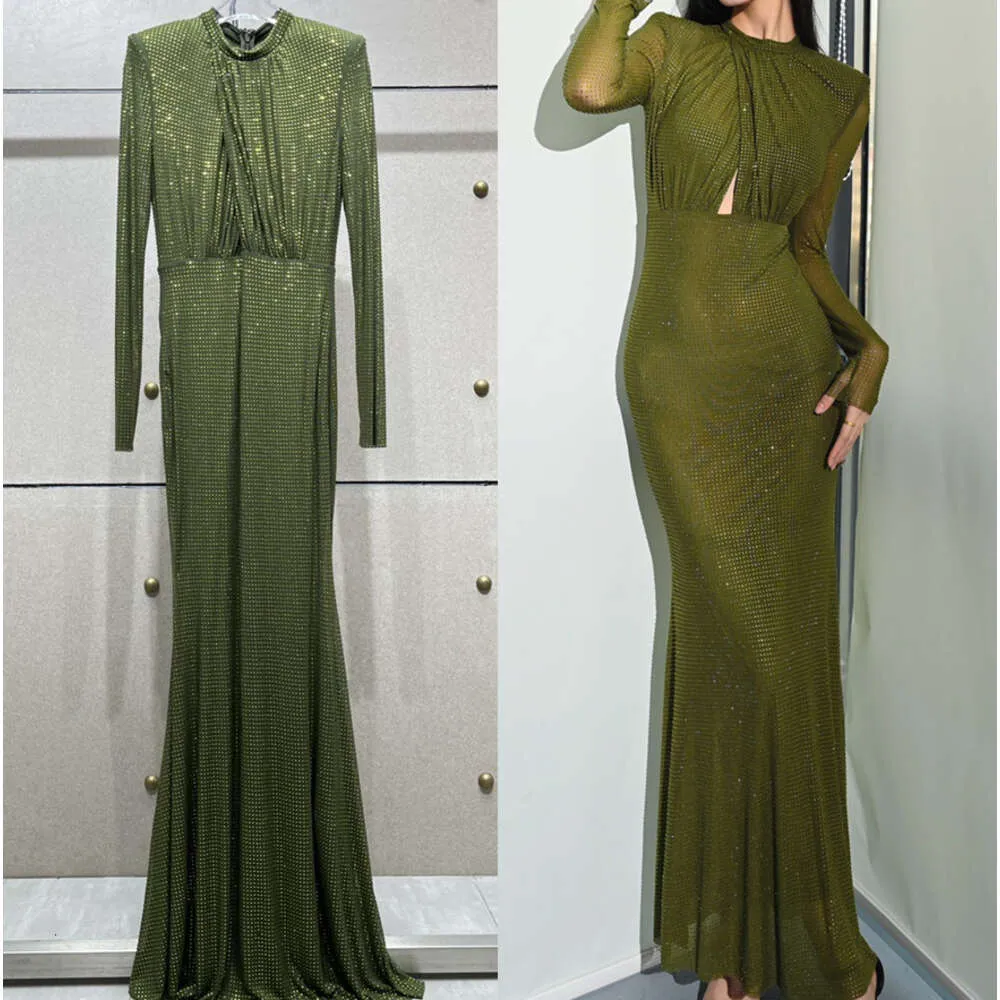 Slim Fit Green Rhinestones vestidos longos Vestidos femininos Spring Party Desgas
